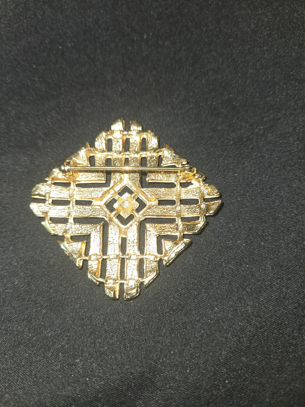 Vintage 1980s Gold Geometric Openwork Brooch Pin